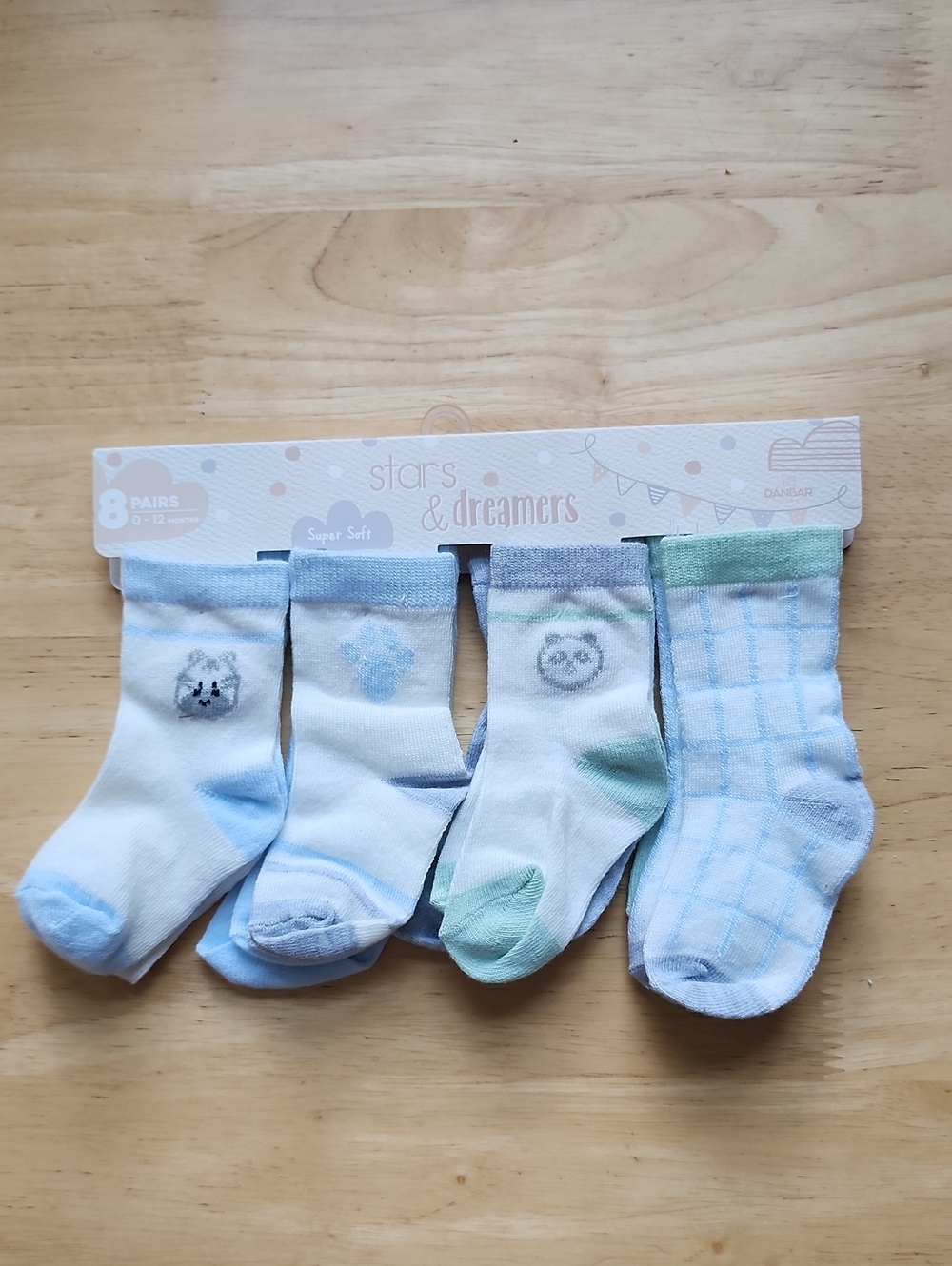 Baby Socks 8 Pack Blue Green White Gray Animal Accents Stars And Dreamers Soft